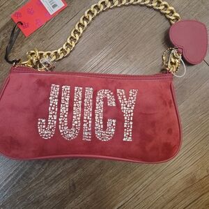 Juicy Couture Red Suede Shoulder Bag with Gold Chain